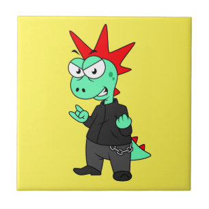Tyrannosaurus Rex Dressed As A Punk. Tile
