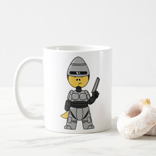 Tyrannosaurus Rex Dressed As Robocop. Coffee Mug (With Donut)