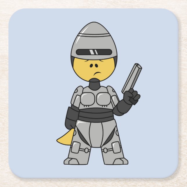 Tyrannosaurus Rex Dressed As Robocop. Square Paper Coaster (Front)
