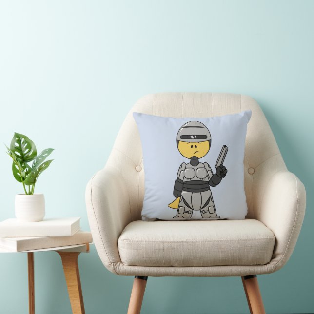 Tyrannosaurus Rex Dressed As Robocop. Throw Pillow (Chair)