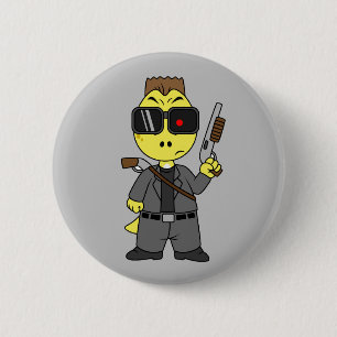 Tyrannosaurus Rex Dressed As The Terminator. 2 Inch Round Button