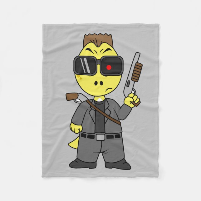 Tyrannosaurus Rex Dressed As The Terminator. Fleece Blanket (Front)