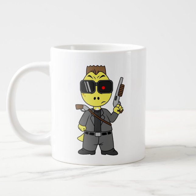 Tyrannosaurus Rex Dressed As The Terminator. Large Coffee Mug (Left)