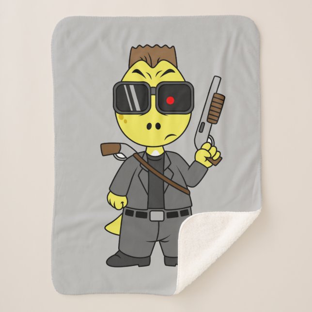 Tyrannosaurus Rex Dressed As The Terminator. Sherpa Blanket (Front)