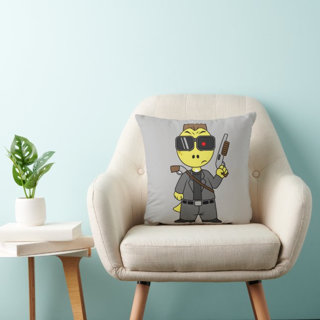 Tyrannosaurus Rex Dressed As The Terminator. Throw Pillow (Chair)