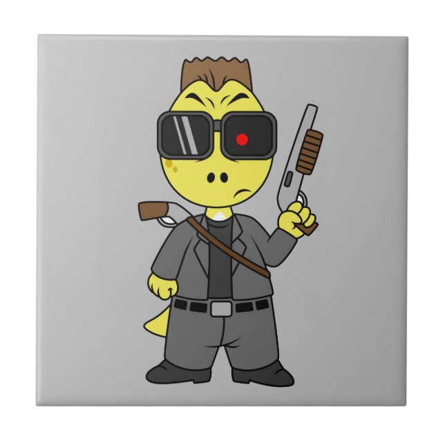 Tyrannosaurus Rex Dressed As The Terminator. Tile (Front)