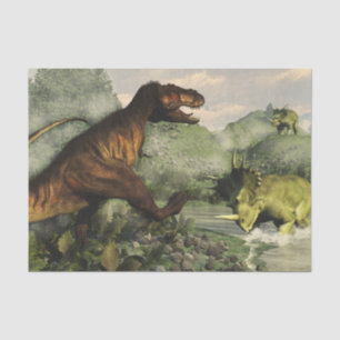 Tyrannosaurus rex fighting against styracosaurus tissue paper