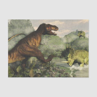 Tyrannosaurus rex fighting against styracosaurus tissue paper