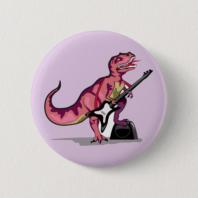 Tyrannosaurus Rex Playing The Guitar. 2 Inch Round Button (Front)