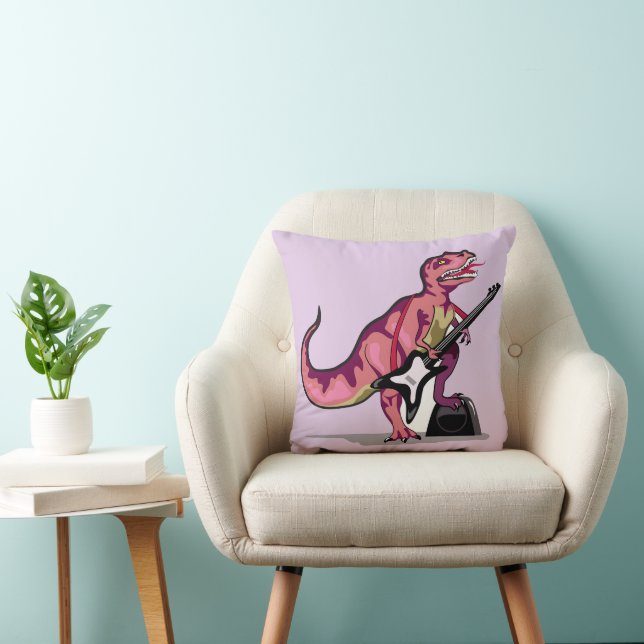 Tyrannosaurus Rex Playing The Guitar. Throw Pillow (Chair)