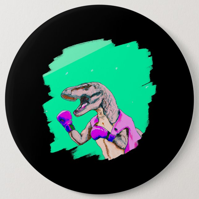 Tyrannosaurus Rex T Rex Boxing Cool Funny Dinosaur 6 Inch Round Button (Front)