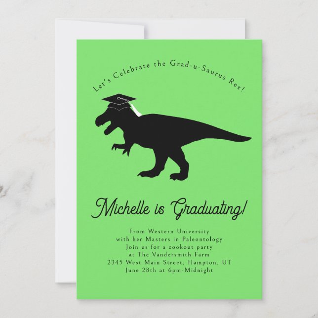Tyrannosaurus Rex T-Rex Dinosaur Graduation Party Invitation (Front)