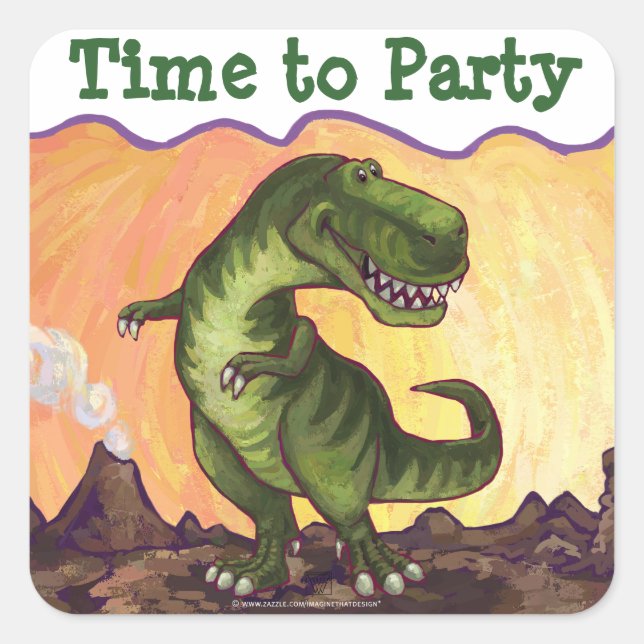 Tyrannosaurus Rex Time to Party Square Sticker (Front)