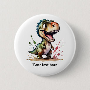 Tyrannosaurus Rex Watercolor Splash Personalized 2 Inch Round Button