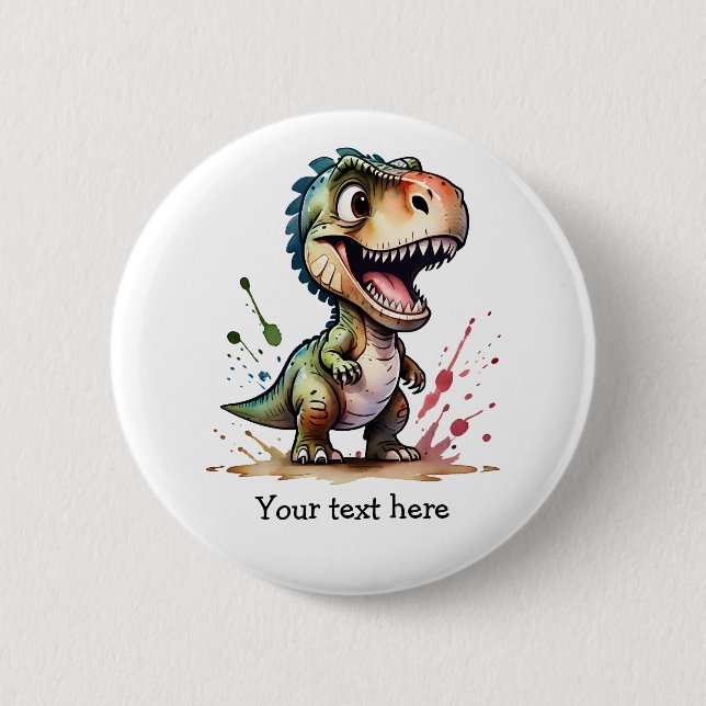 Tyrannosaurus Rex Watercolor Splash Personalized 2 Inch Round Button (Front)