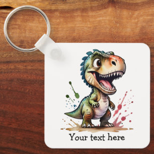 Tyrannosaurus Rex Watercolor Splash Personalized Keychain