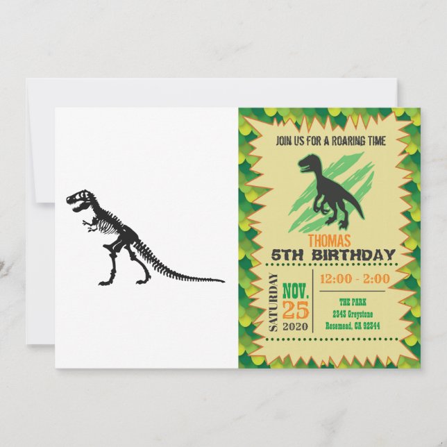 Tyrannosaurus Skeleton - Choose background colour Invitation (Front)