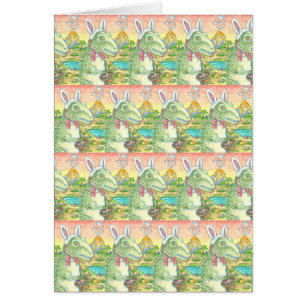 TYRANNOSAURUS T-REX EASTER BUNNY GREETING CARD Ver