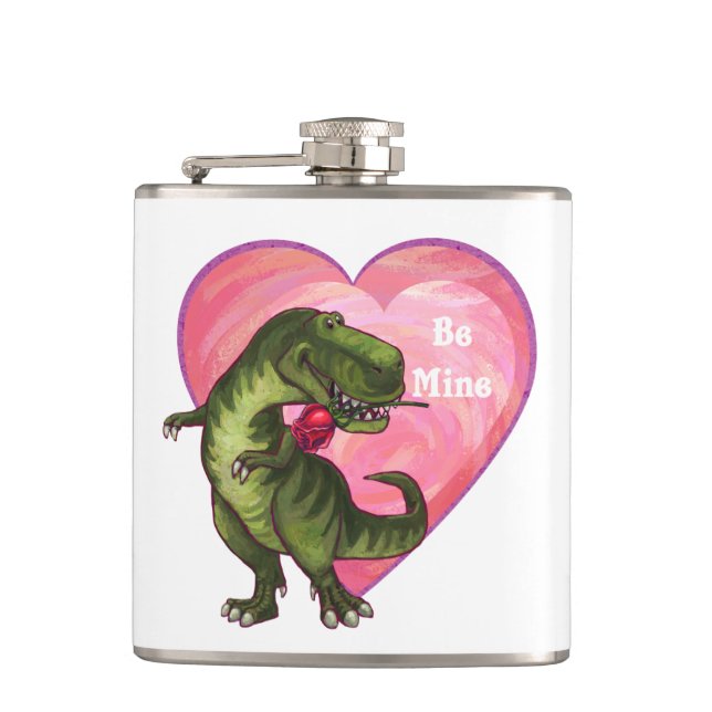 Tyrannosaurus Valentine's Day Hip Flask (Front)