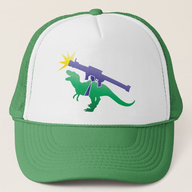Tyranosaur rocket launcher trucker hat (Front)