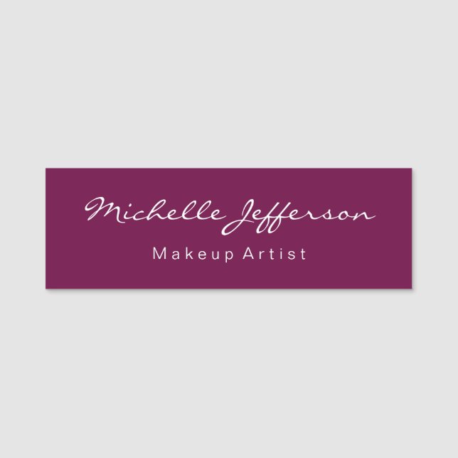 Tyrian Purple Makeup Artist Unique Business Name Tag (Front)