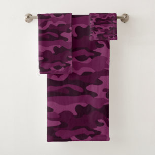 Tyrian Purple Monocolor Camo Bath Towel Set