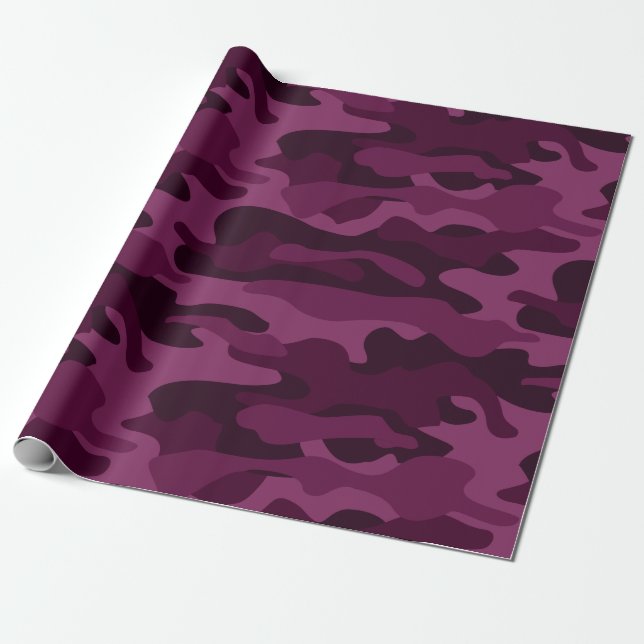 Tyrian Purple Monocolor Camo Wrapping Paper (Unrolled)