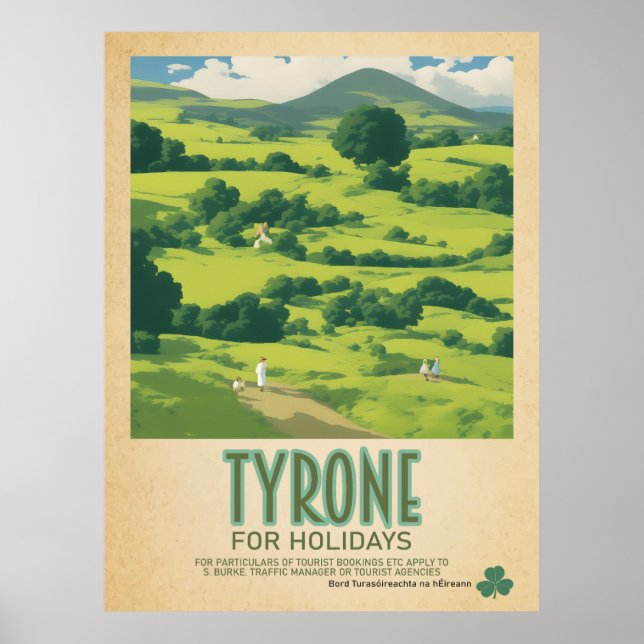 Tyrone Ireland, Retro Irish Travel Advert Poster (Front)