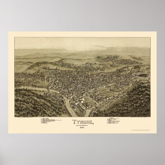 Tyrone, PA Panoramic Map - 1895 Poster (Front)