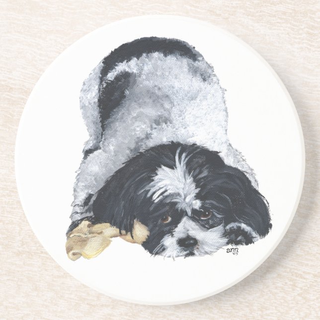 Tzu Shih noir et blanc sur Dessous de verre Sandst (Devant)