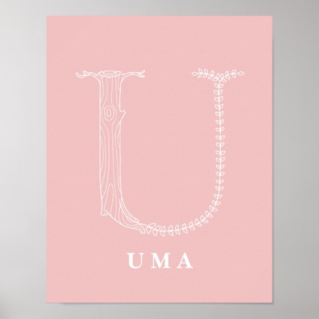 U Botanical Floral Monogram Custom Nursery Poster (Front)