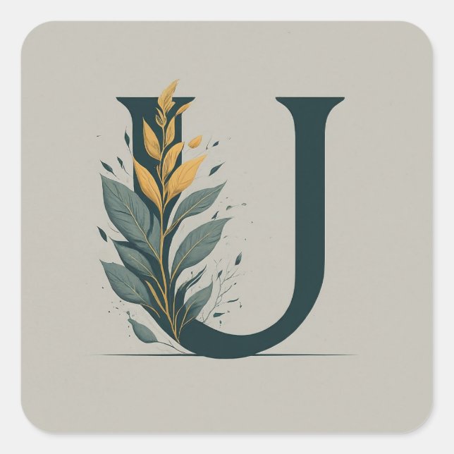 U Botanical Monogram Square Sticker (Front)