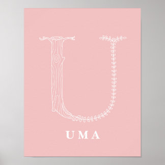 U Botanique Floral Monogramme personnalisé Poster 