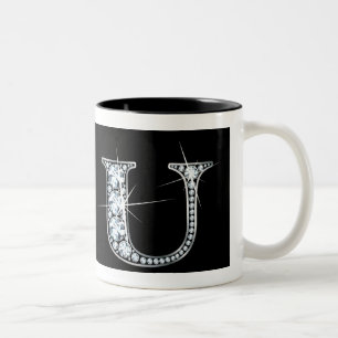 "U" Diamond Bling on Black Mug