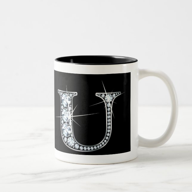 "U" Diamond Bling on Black Mug (Right)