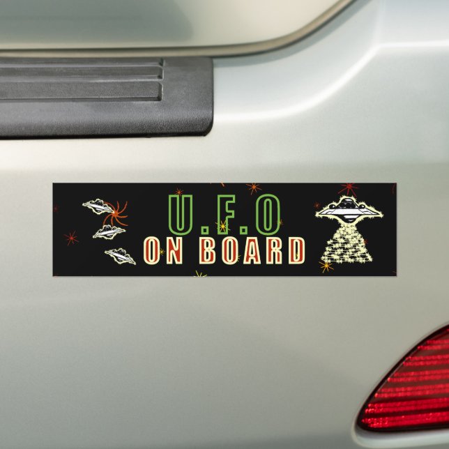 U.F.O On Board Green Bumper Sticker (On Car)