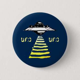 U.F.O White & Yellow -On Blue 2 Inch Round Button
