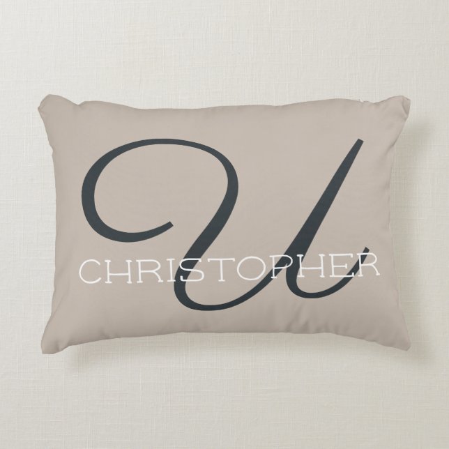 U Initial Calligraphy Name Taupe Tan Neutral Chic Accent Pillow (Front)