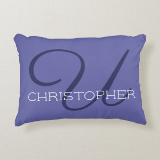 U Initial Calligraphy Trendy Very Peri Blue Chic Accent Pillow