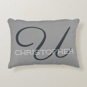 U Initial Personalized Name Black White Grey Accent Pillow