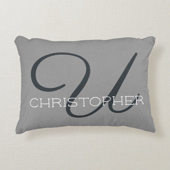 U Initial Personalized Name Black White Grey Accent Pillow (Front)