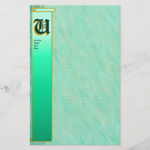 U Initial "Teal Wind" Initial Fine Lined Stationery