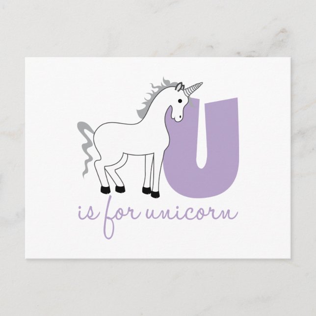 U Is For Unicorn Postcard (Front)