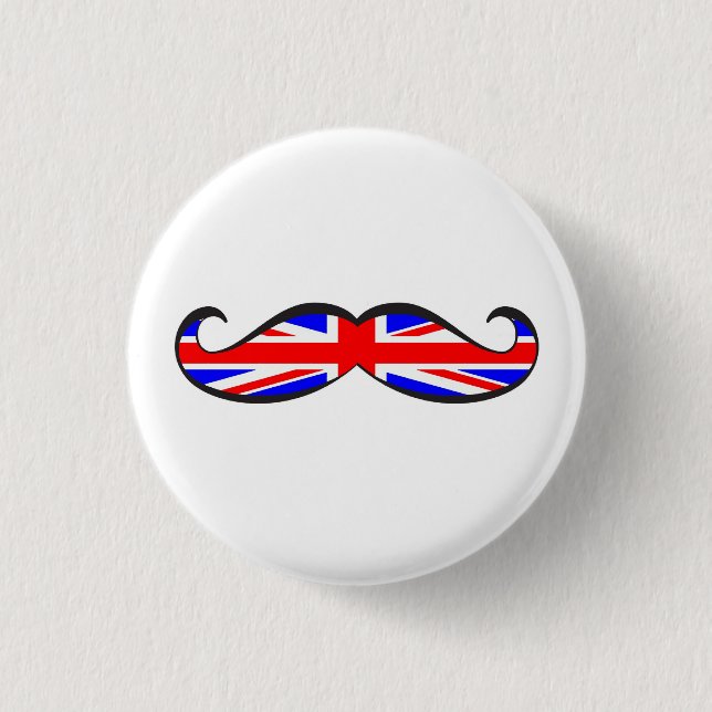 U.K. Flag Moustache 1 Inch Round Button (Front)