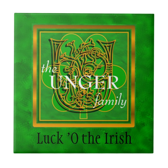 U "Luck of the Irish" Family Custom Monogram Tile (Front)