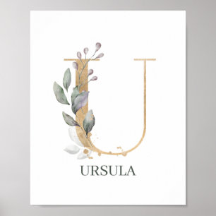 U Monogram Floral Personalized Poster