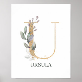 U Monogram Floral Personalized Poster