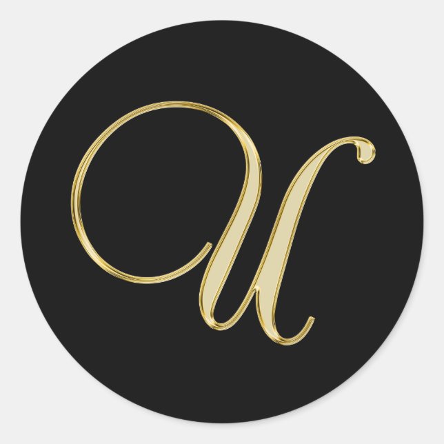 U monogram gold classic round sticker (Front)