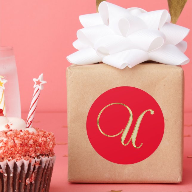 U monogram gold classic round sticker (Party)