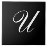U Monogram Initial White on Black Tile<br><div class="desc">Classic White Letter Monogram on Black Background,  U.</div>